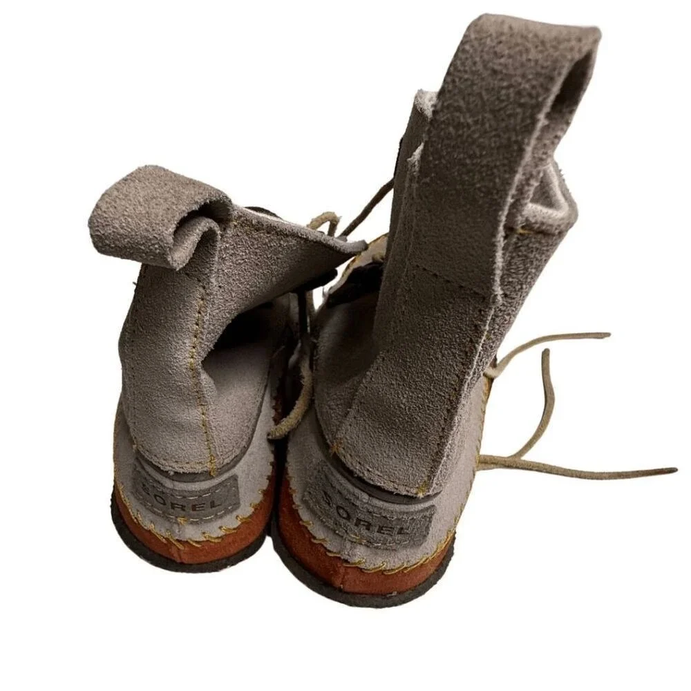 Sorel Campus Boot Quarry‎ Grey Red Suede Lace Up Ankle Boots NL1940-103 Womens 7